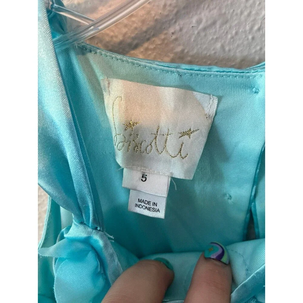 Biscotti Girls Size 5 Aqua Blue Floral Appliqué Tiered Tulle Party Dress